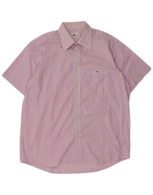 LACOSTE Camicia a maniche corte da uomo taglia 45 XL Cotone gessato viola