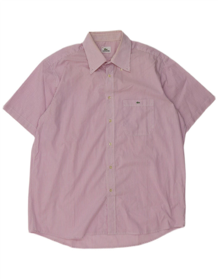 LACOSTE Camicia a maniche corte da uomo taglia 45 XL Cotone gessato viola