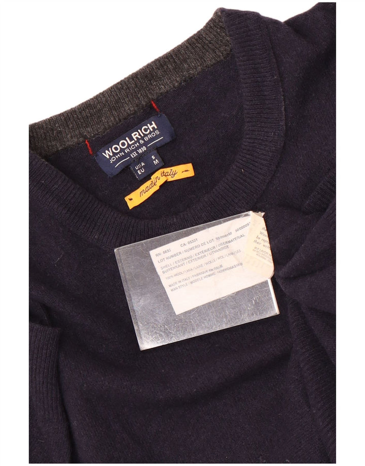 Maglione maglione girocollo da uomo Woolrich piccolo in lana blu navy