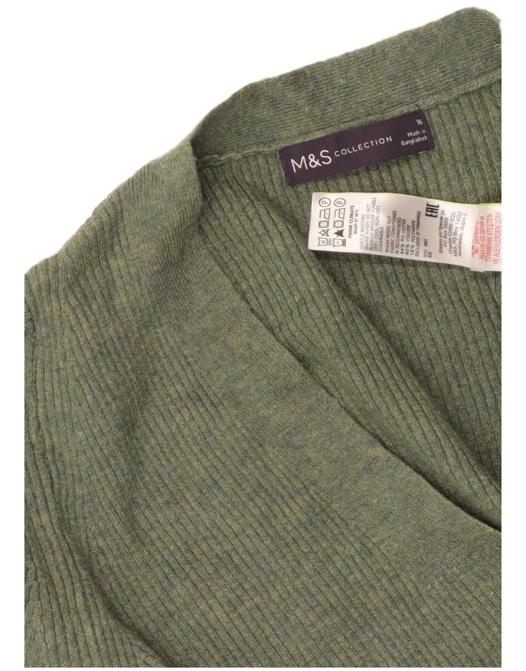 MARKS & SPENCER maglione da donna con scollo a V UK 16 grande poliestere verde