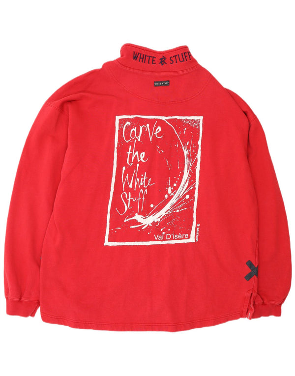 WHITE STUFF Felpa da uomo con vestibilità ampia e collo con zip grafica Maglione XL Rosso