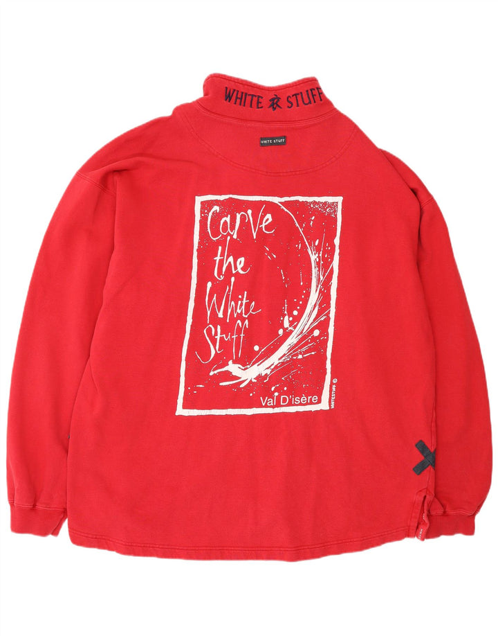 WHITE STUFF Felpa da uomo con vestibilità ampia e collo con zip grafica Maglione XL Rosso