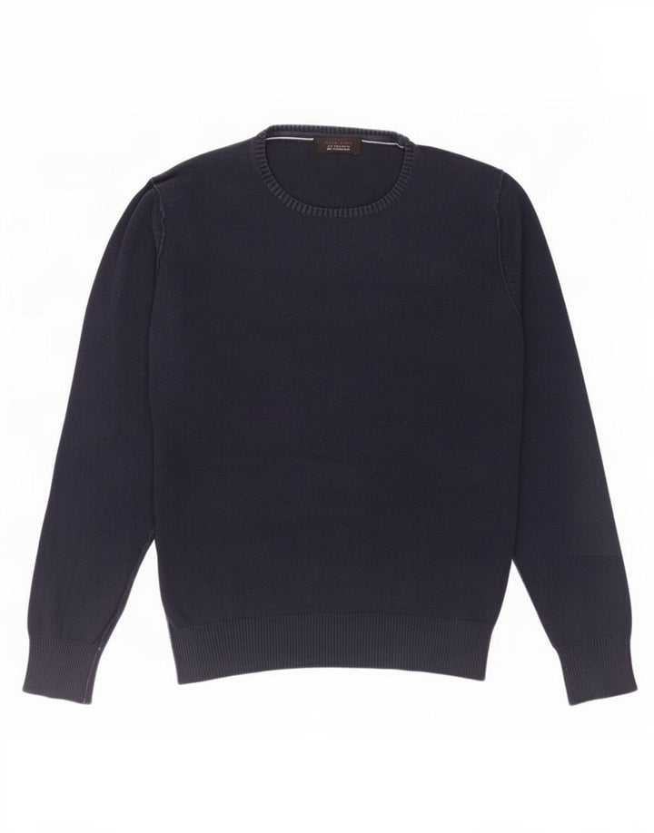 Maglione maglione girocollo da uomo Zara in cotone blu navy medio