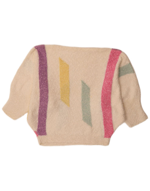 Maglione da donna vintage con scollo a barca a pipistrello, UK 18 XL, color block bianco