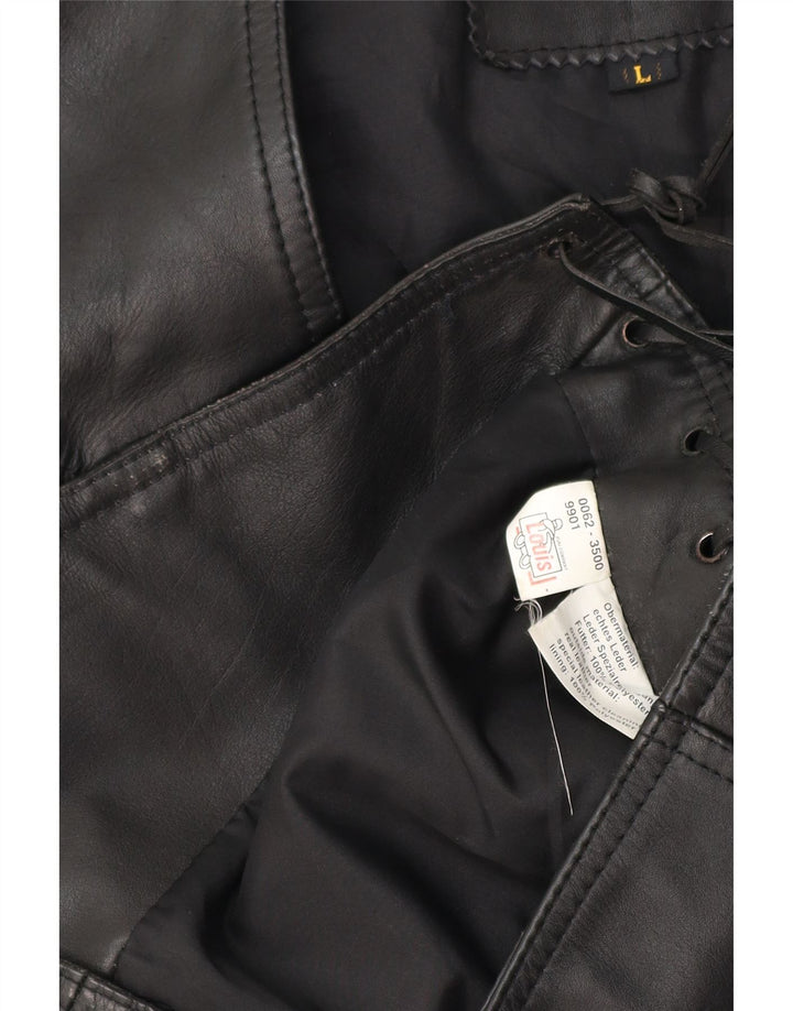 LOUIS Mens Leather Waistcoat Large Black Leather