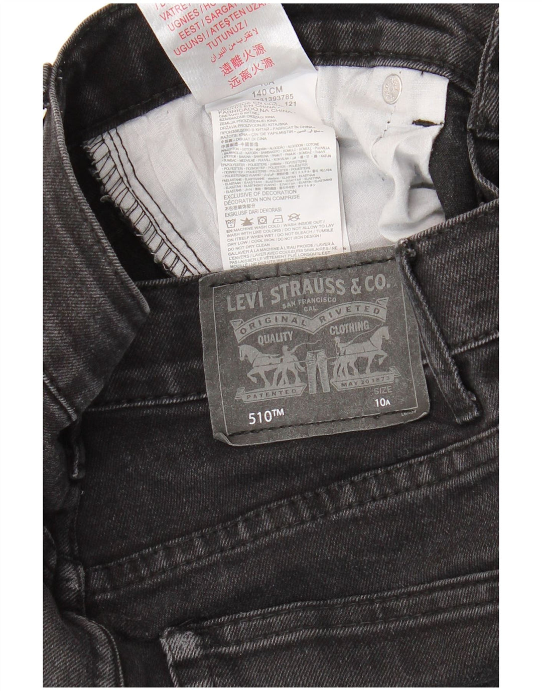 LEVI'S Ragazzi 510 Jeans Skinny 9-10 Anni W26 L27 Cotone Nero