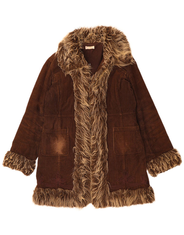 Cappotto in velluto a coste da donna Miss Selfridge UK 14 grande cotone marrone