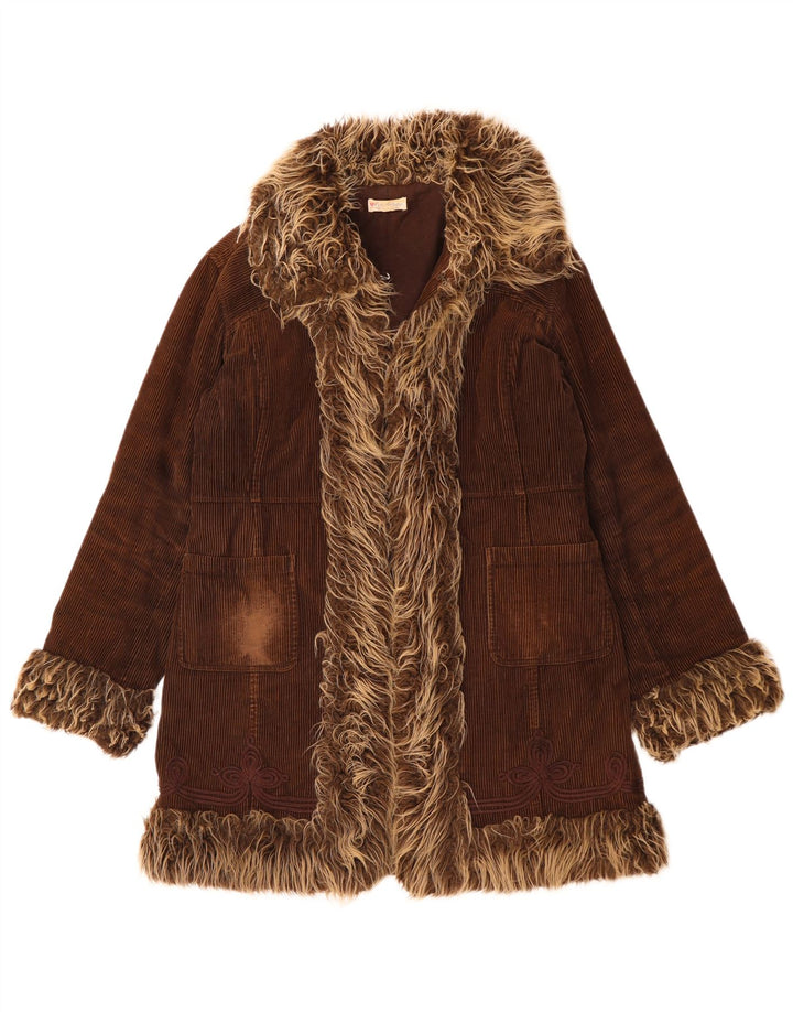 Cappotto in velluto a coste da donna Miss Selfridge UK 14 grande cotone marrone