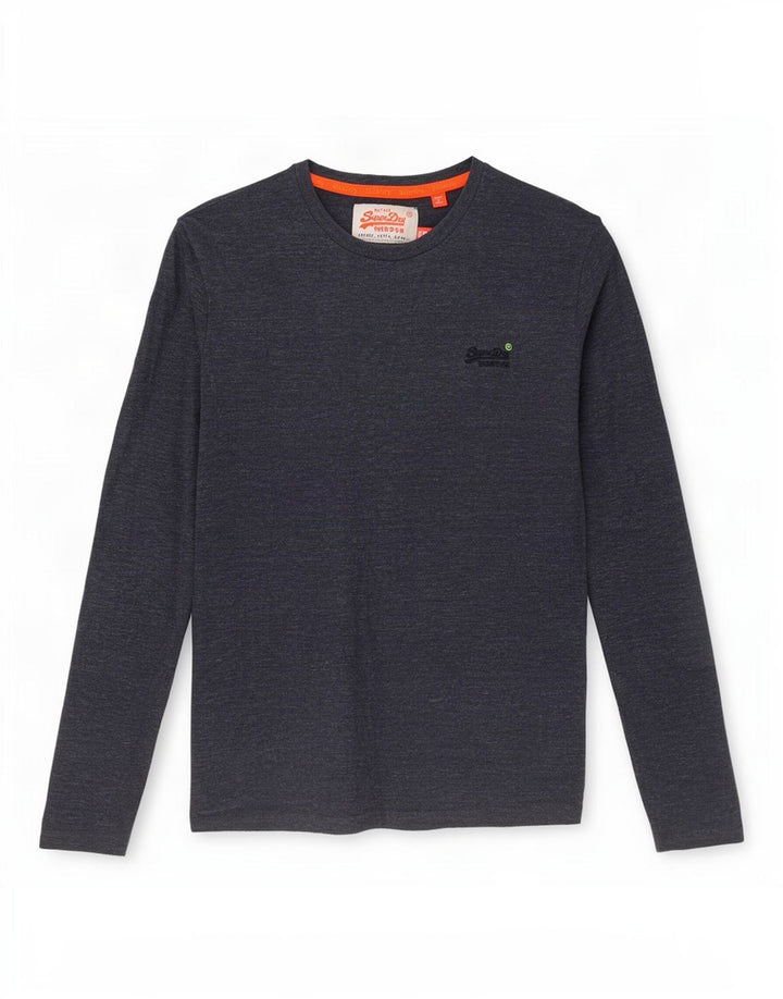 Top da uomo Superdry a maniche lunghe in cotone screziato blu navy