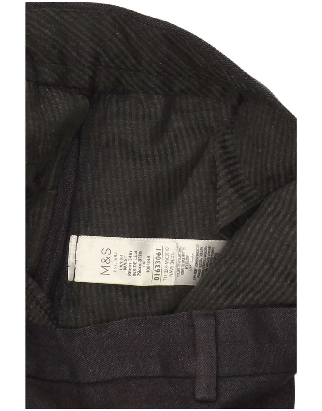 Pantaloni casual da uomo Marks & Spencer vestibilità regolare W34 L31 Blu Navy