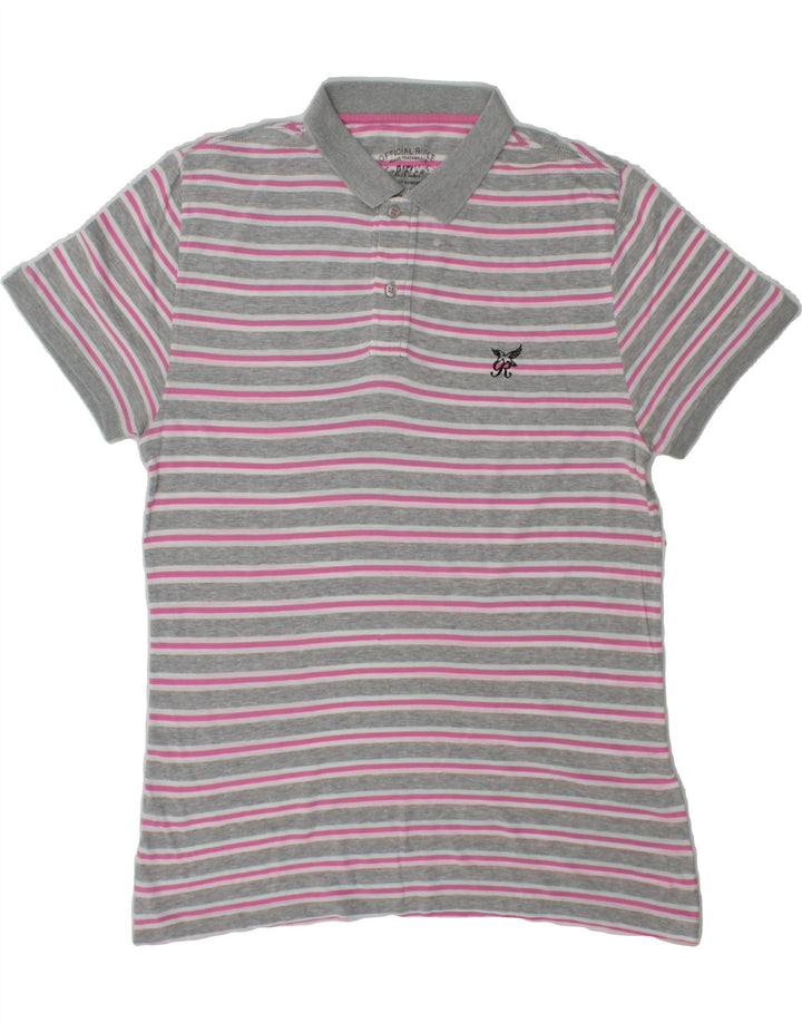 RIFLE Mens Polo Shirt Large Grey Striped Vintage Rifle and Second-Hand Rifle from Messina Hembry 