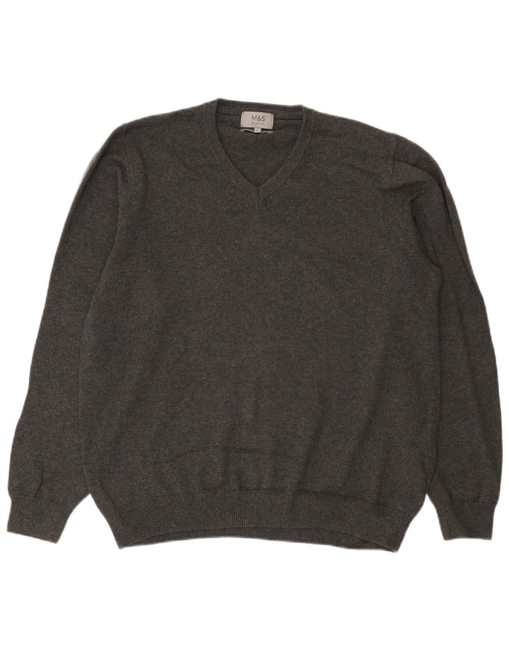 Maglione da uomo Marks & Spencer con scollo a V, grande cotone grigio