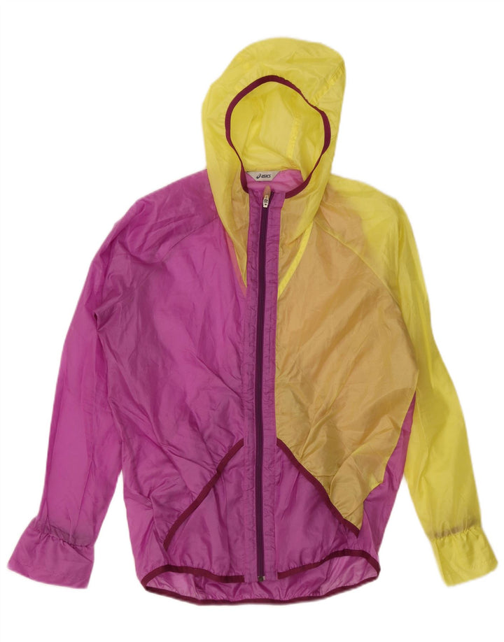 Giacca antipioggia con cappuccio da donna Asics UK 16 grande multicolore color block