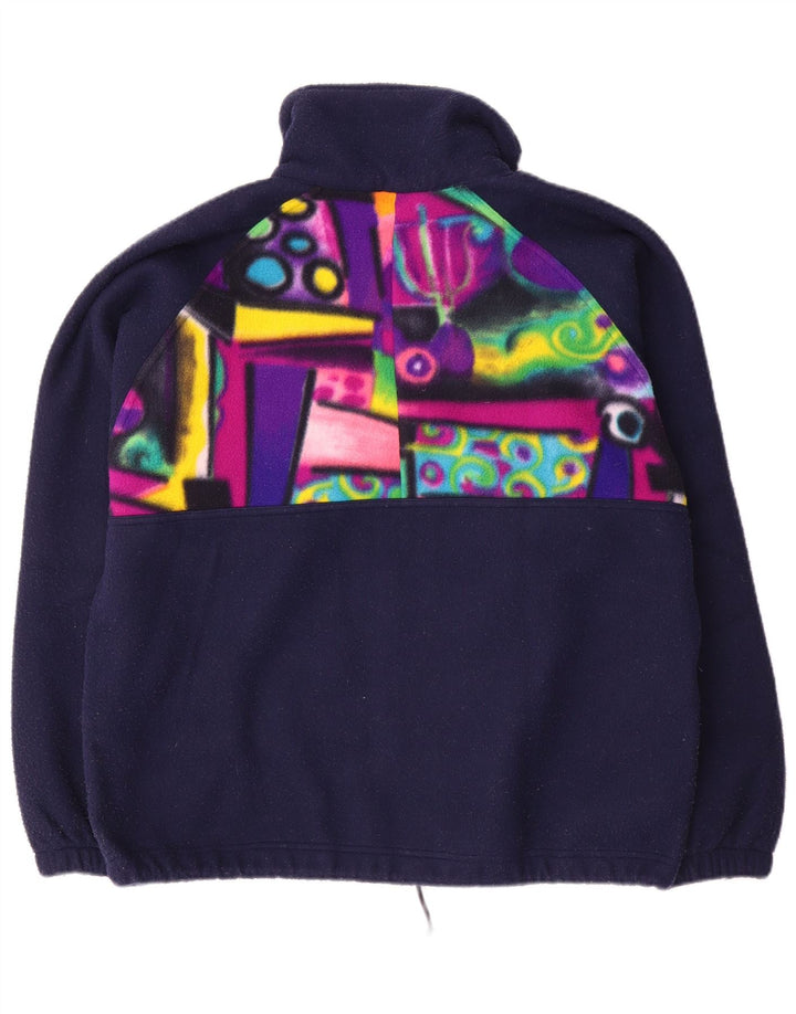 Giacca in pile vintage da uomo UK 38 Poliestere geometrico blu navy medio