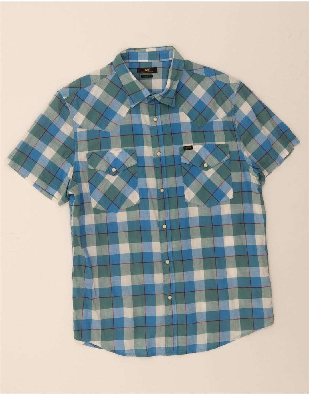 LEE Mens Slim Fit Short Sleeve Shirt 2XL Blue Check Cotton Vintage Lee and Second-Hand Lee from Messina Hembry 