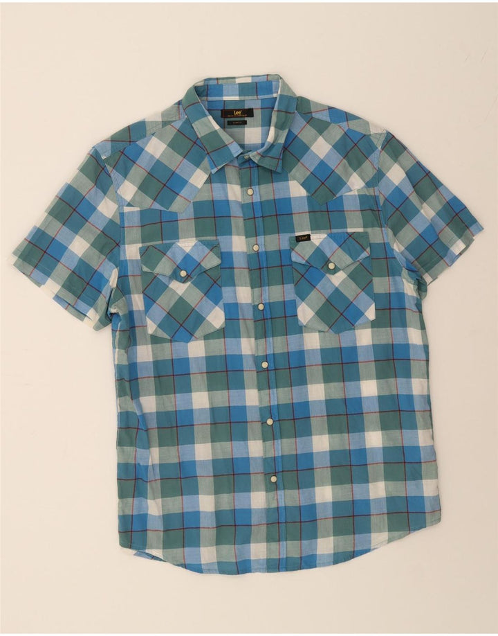 LEE Mens Slim Fit Short Sleeve Shirt 2XL Blue Check Cotton Vintage Lee and Second-Hand Lee from Messina Hembry 