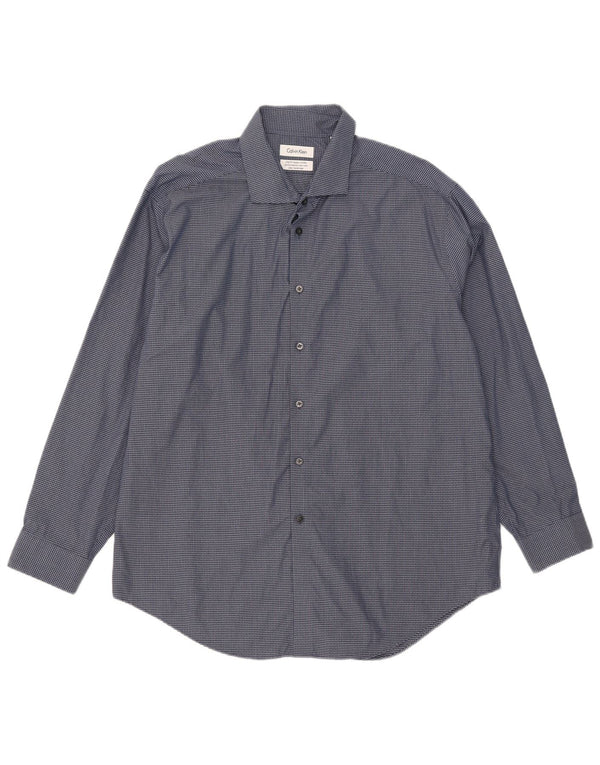 Camicia slim fit da uomo Calvin Klein taglia 17 1/2 XL cotone a quadretti blu navy