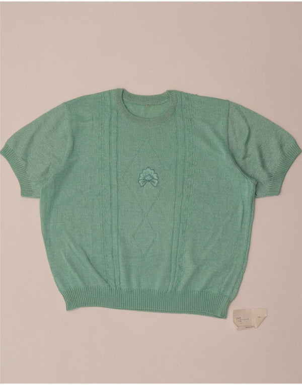 Maglione maglione girocollo a maniche corte da donna vintage EU 48 2XL Verde