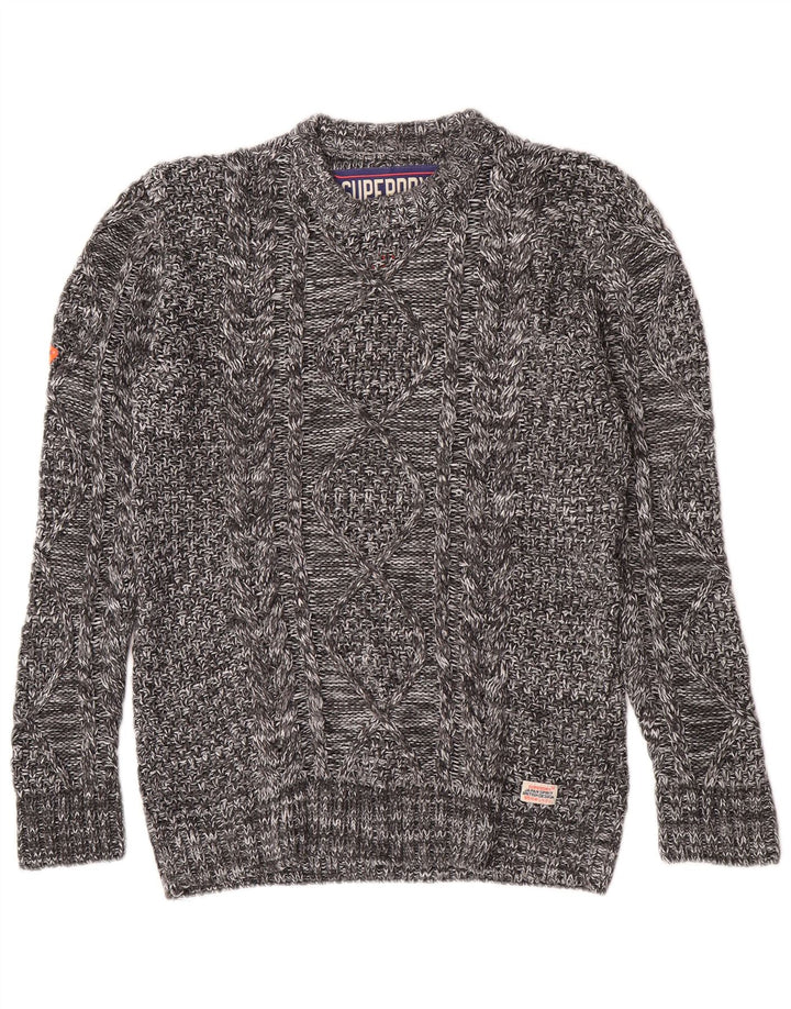 Maglione maglione girocollo da uomo Superdry grigio medio acrilico screziato invernale