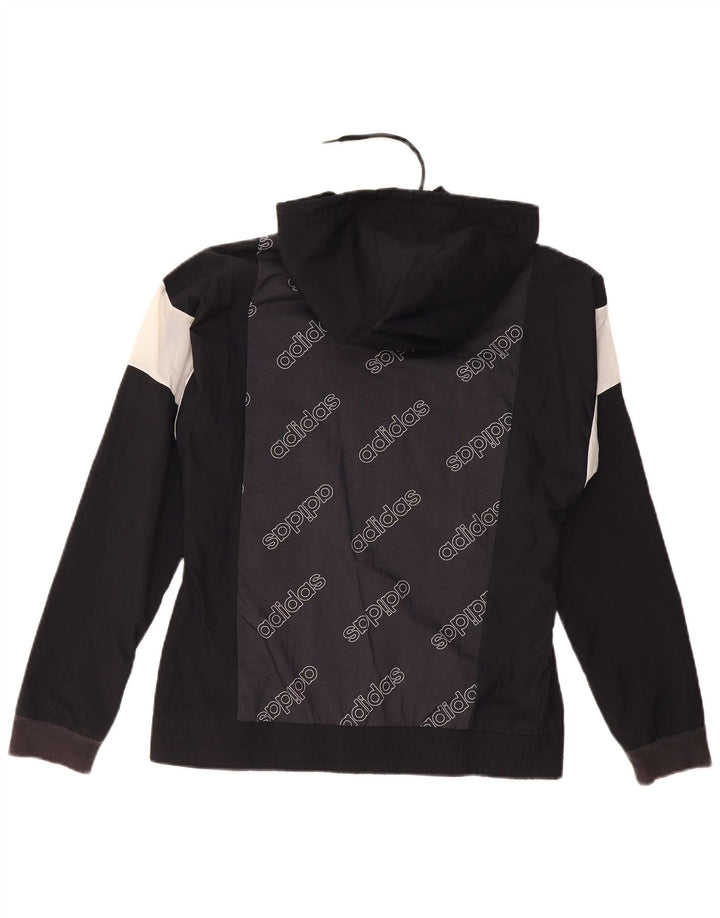 Giacca antipioggia con cappuccio grafica da donna Adidas UK 8/10 Small Black Colourblock