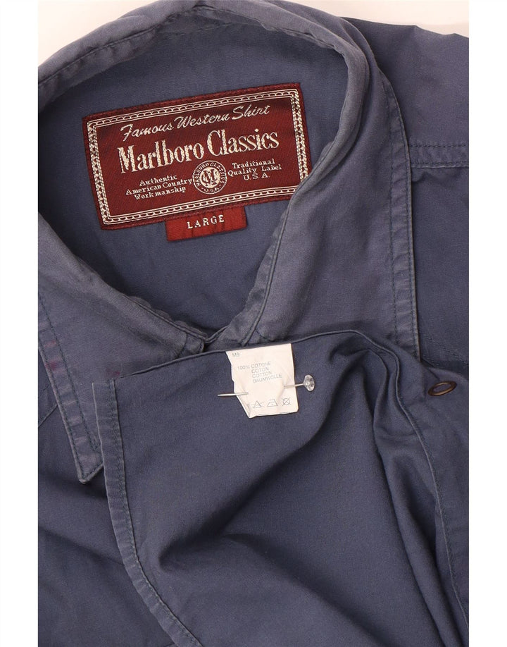 Camicia da uomo Marlboro Classics Large in cotone blu navy