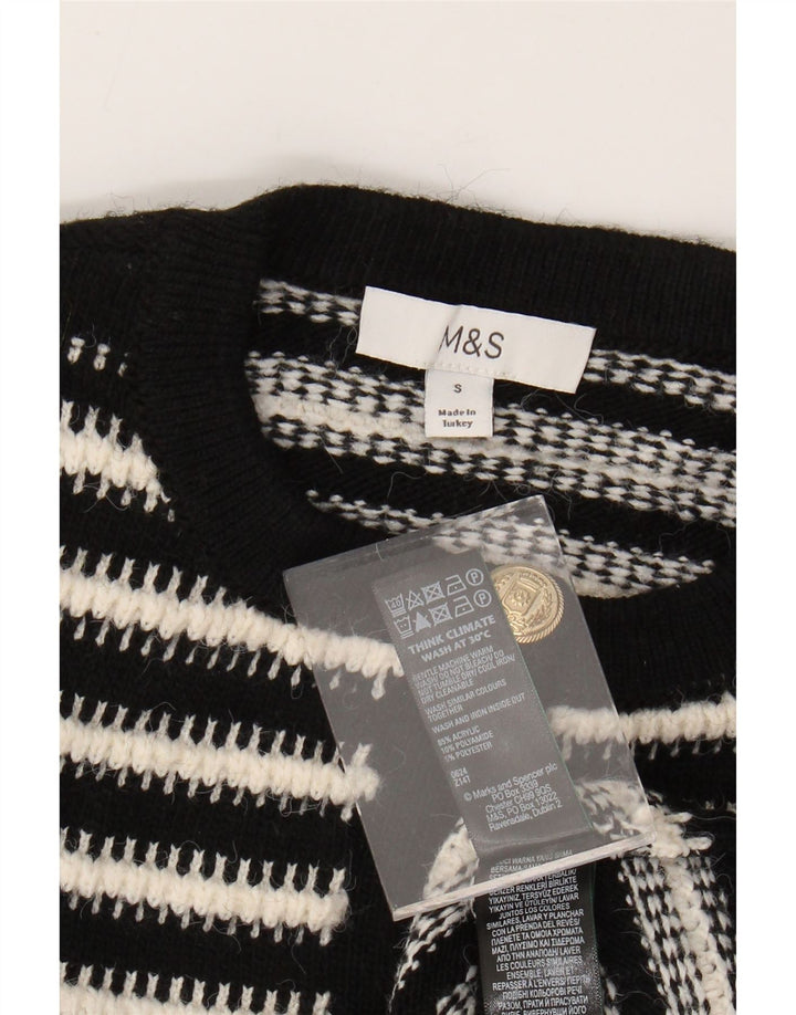 MARKS & SPENCER Maglione cardigan da donna UK 10 Piccolo acrilico a strisce nere