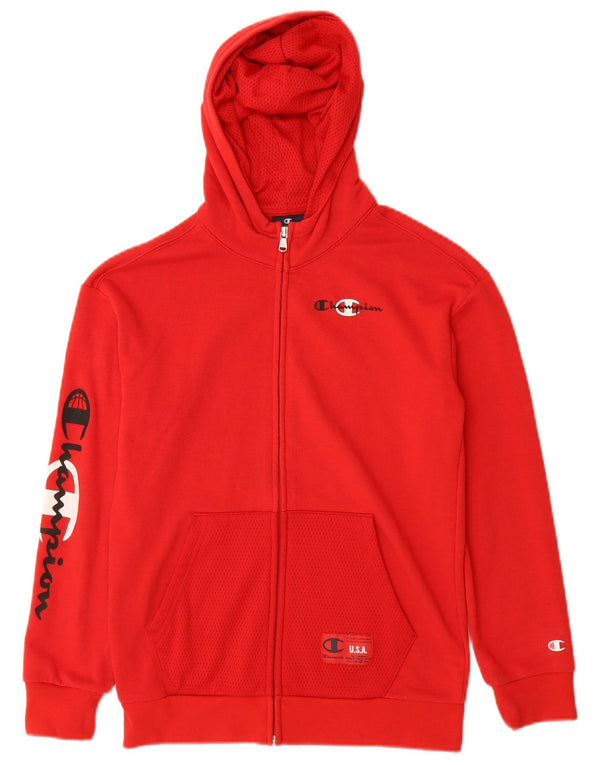 Felpa con cappuccio e zip grafica Champion per ragazze, 11-12 anni, grande, rossa