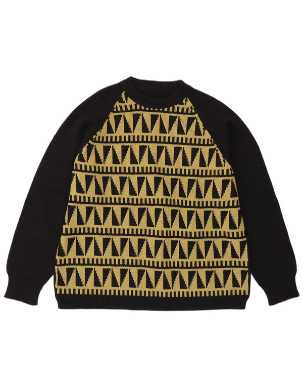 Maglione maglione girocollo da donna vintage UK 14 grande nero geometrico