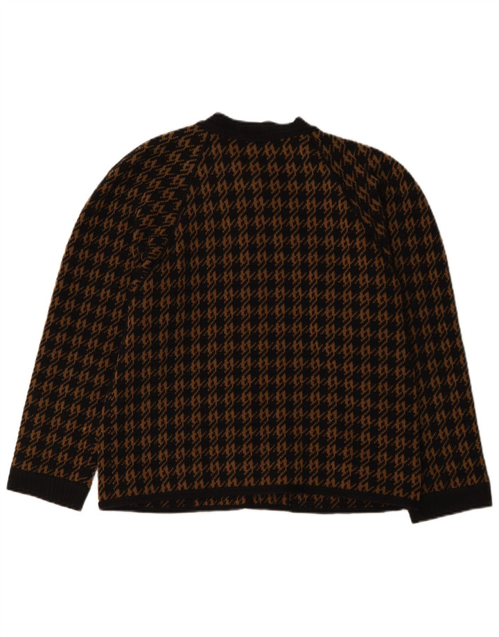 Maglione cardigan da donna vintage IT 46 grande lana pied de poule marrone