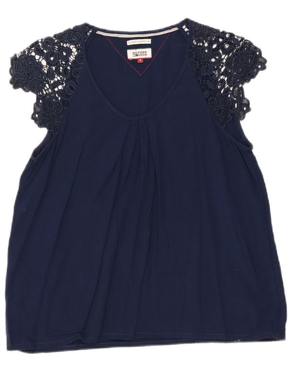 Camicetta da donna Tommy Hilfiger Top UK 10 Small viscosa blu navy