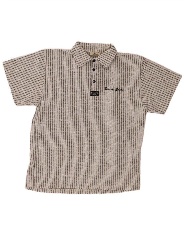 Polo da uomo Zio Sam in cotone gessato bianco medio