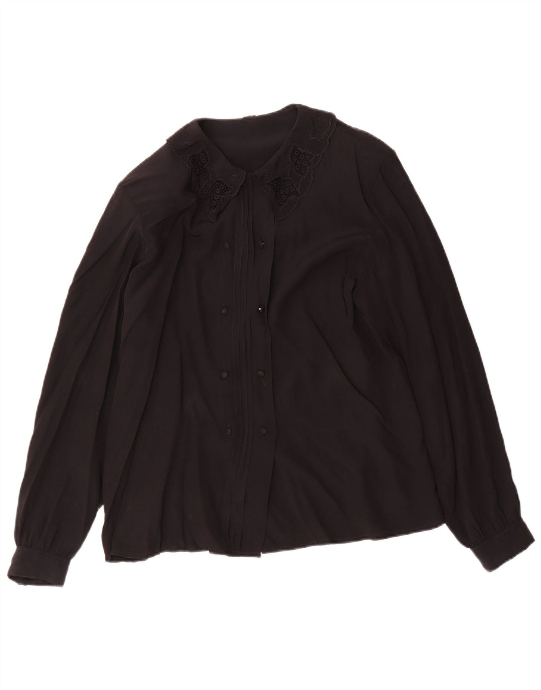 Camicetta camicia vintage da donna UK 12 acetato nero medio