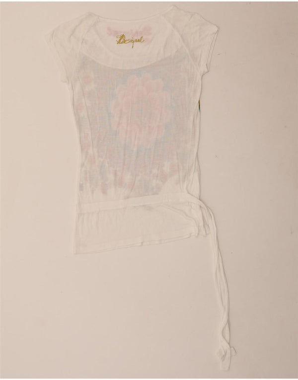 Desigual T-shirt grafica da donna Top UK 10 Small White Floral