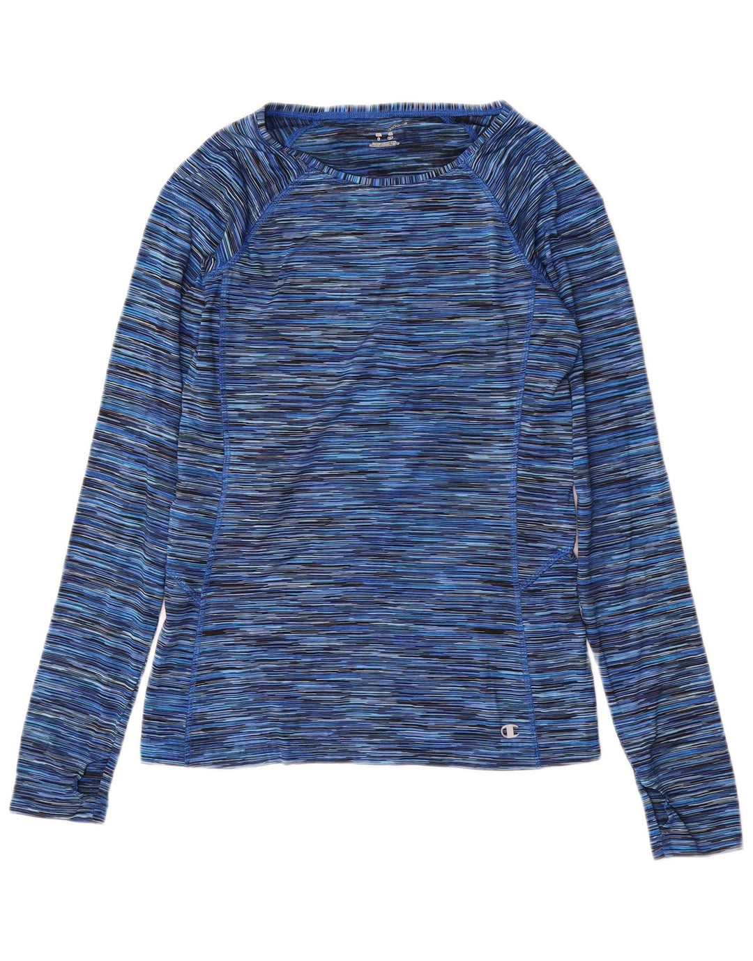 CHAMPION Top da donna a maniche lunghe UK 10 Piccolo poliestere gessato blu