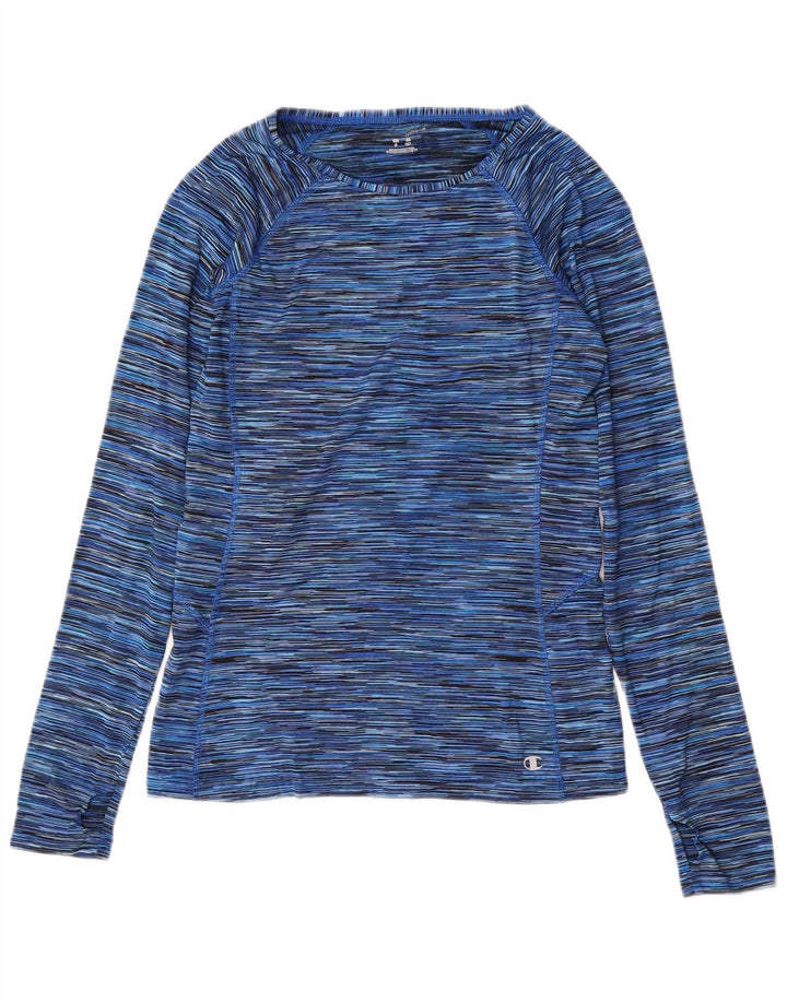 CHAMPION Top da donna a maniche lunghe UK 10 Piccolo poliestere gessato blu