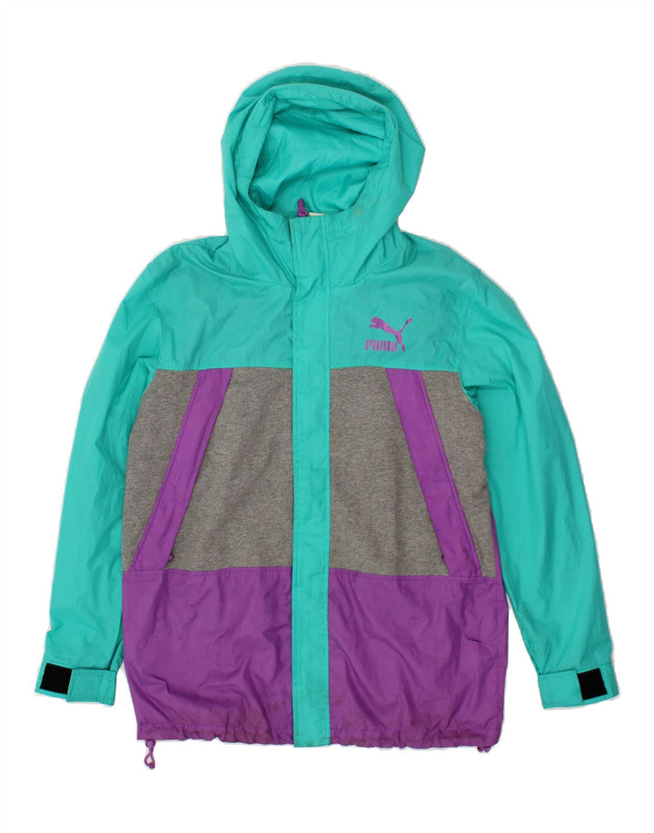 PUMA Mens Hooded Rain Jacket UK 36 Small Purple Colourblock Polyester Vintage Puma and Second-Hand Puma from Messina Hembry 