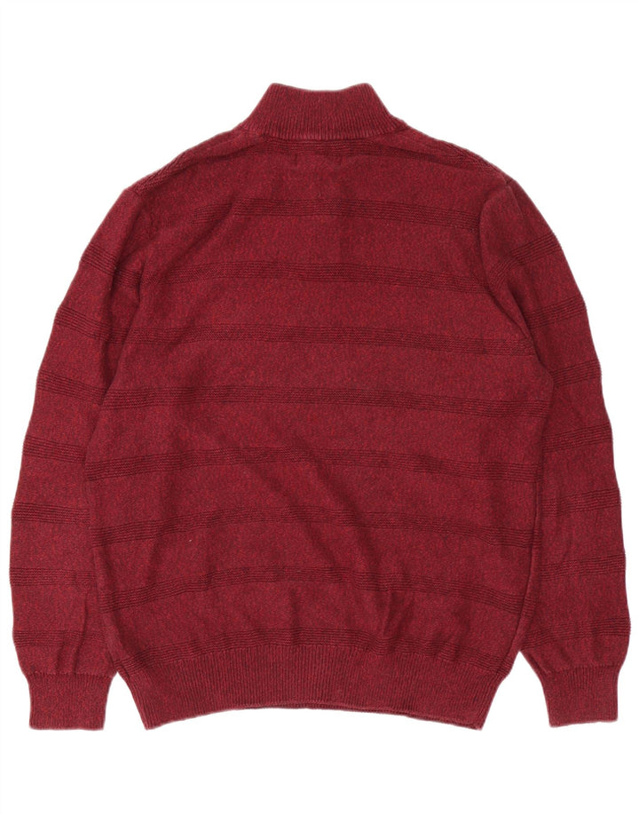 Maglione da uomo Chaps con collo abbottonato in cotone a righe bordeaux medio