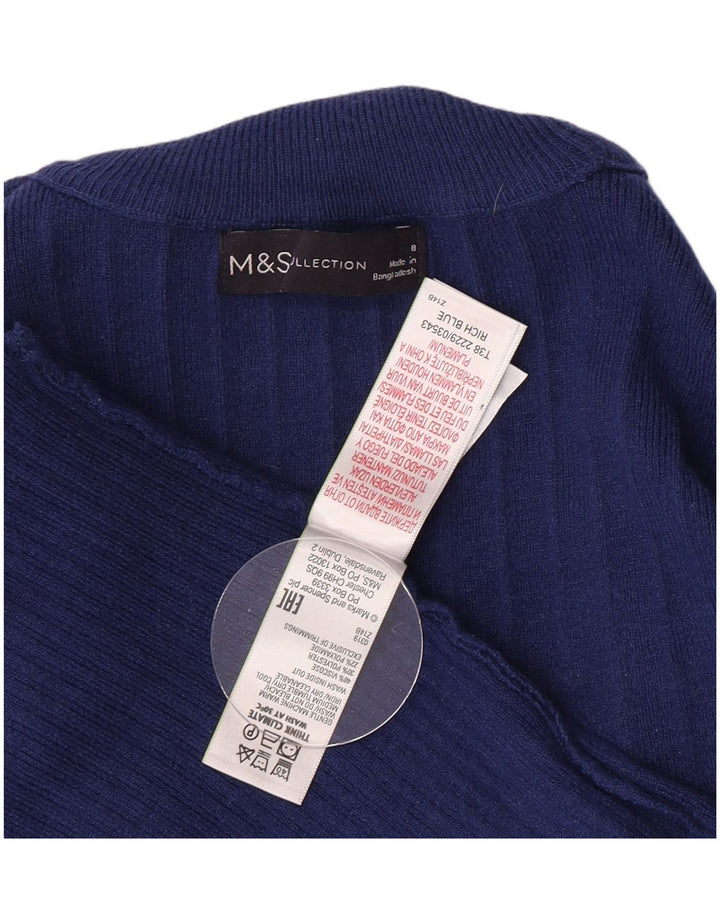 Maglione maglione a collo alto da donna Marks & Spencer UK 8 piccolo in viscosa blu