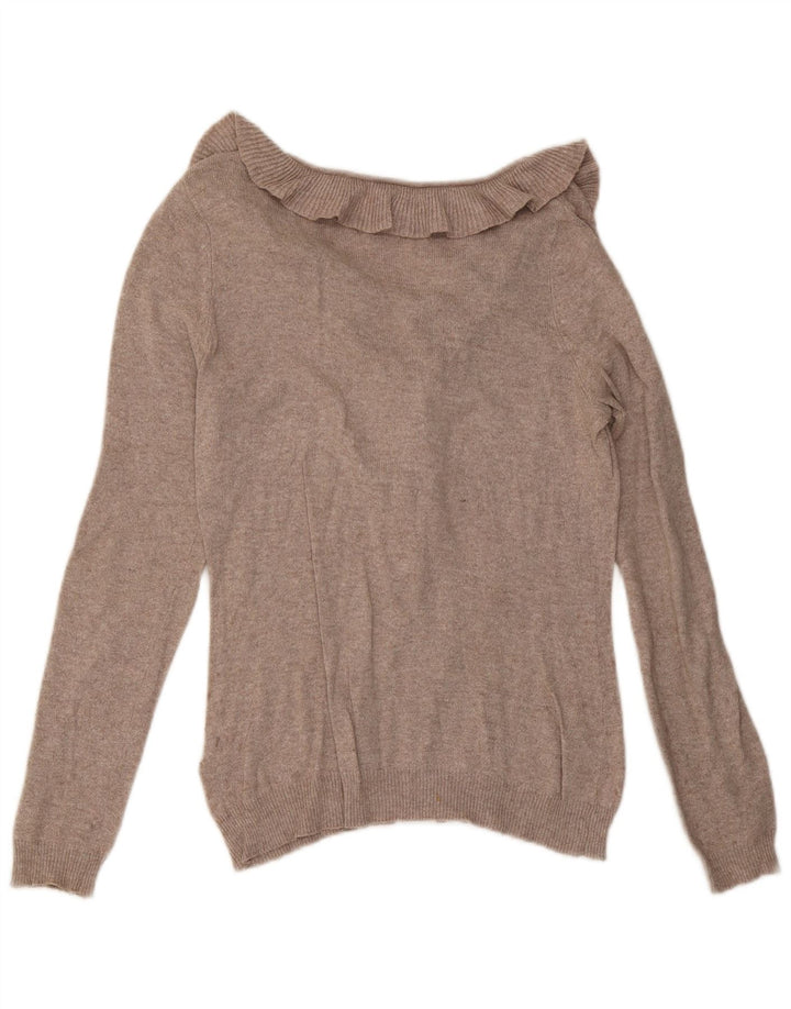 Maglione Zara da donna con scollo a V con volant sul davanti UK 12 Beige medio screziato