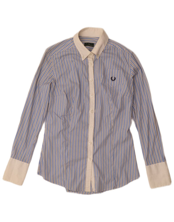 Camicia da donna Fred Perry UK 14 grande cotone gessato blu