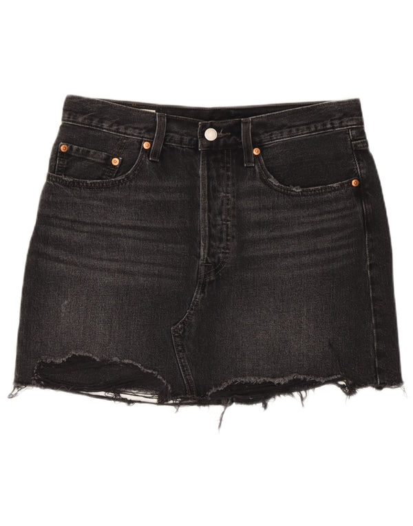 Minigonna Levi's da donna in denim effetto invecchiato W28 cotone nero medio