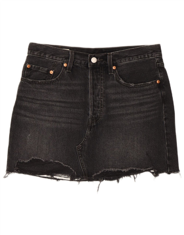 Minigonna Levi's da donna in denim effetto invecchiato W28 cotone nero medio