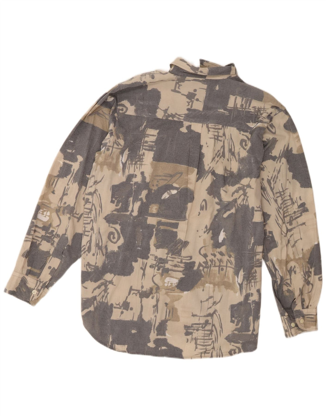 Camicia vintage da uomo con motivo astratto taglia 41/42 16 1/2 grande in viscosa grigia