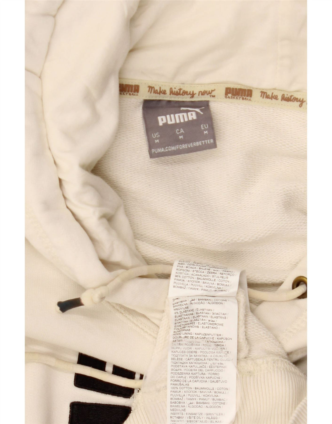PUMA Felpa con cappuccio grafica Fives nera da uomo in cotone bianco sporco medio