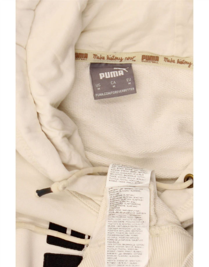 PUMA Felpa con cappuccio grafica Fives nera da uomo in cotone bianco sporco medio