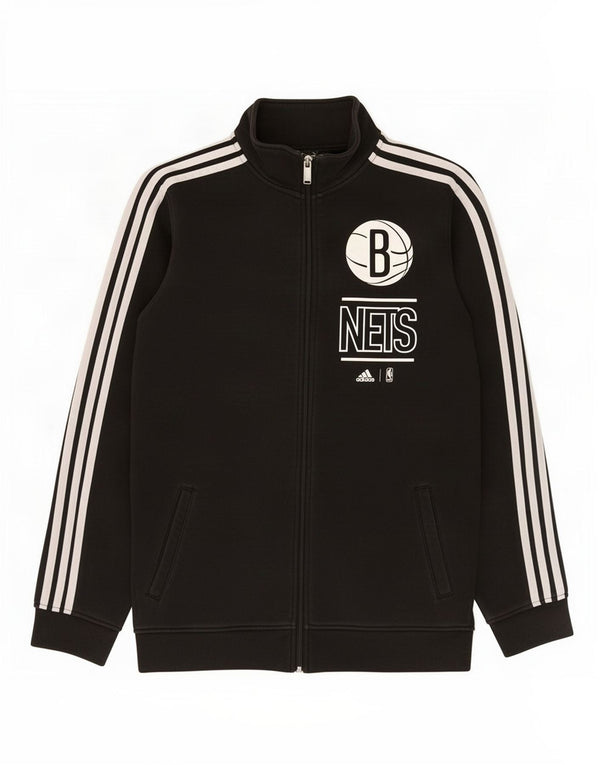 Giacca da ginnastica grafica da uomo Adidas Brooklyn Nets piccola in cotone nero