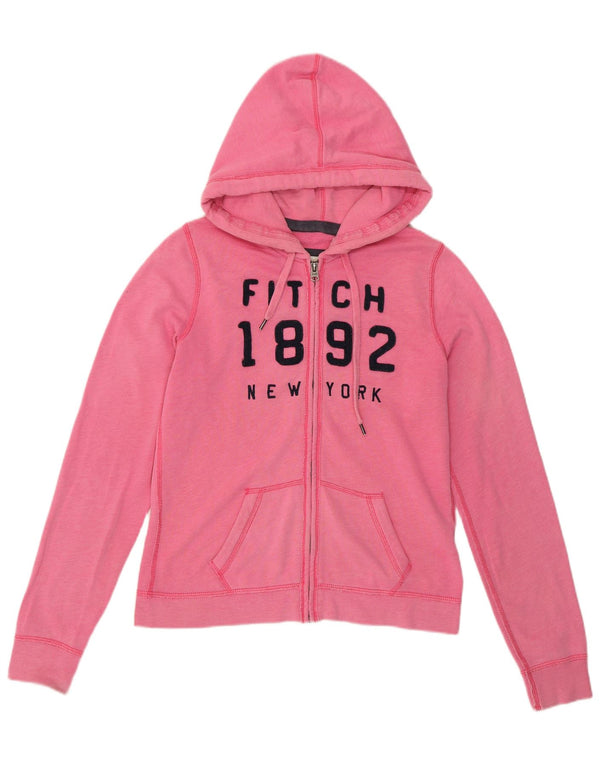 ABERCROMBIE & FITCH Maglione con cappuccio e zip grafica da donna UK 14 Rosa medio
