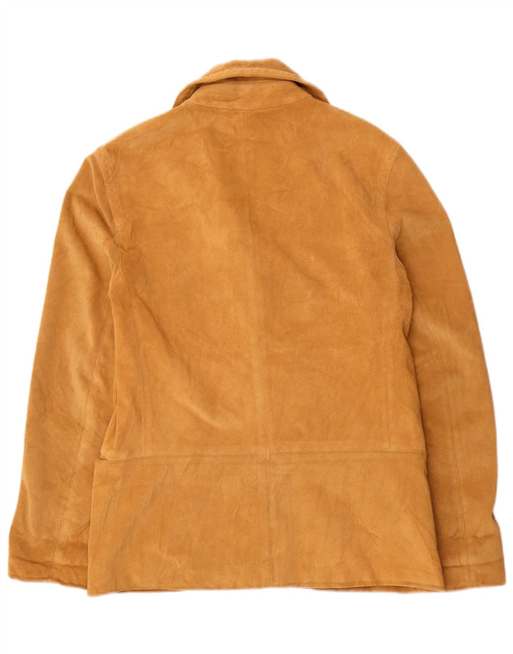 Giacca blazer in pelle scamosciata da donna a 3 bottoni Dkny US 6 in pelle beige media