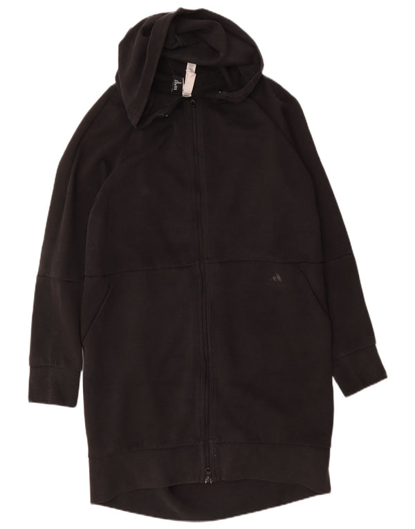 Maglione con cappuccio e zip a lunga linea da donna Adidas UK 12/14 Cotone nero medio