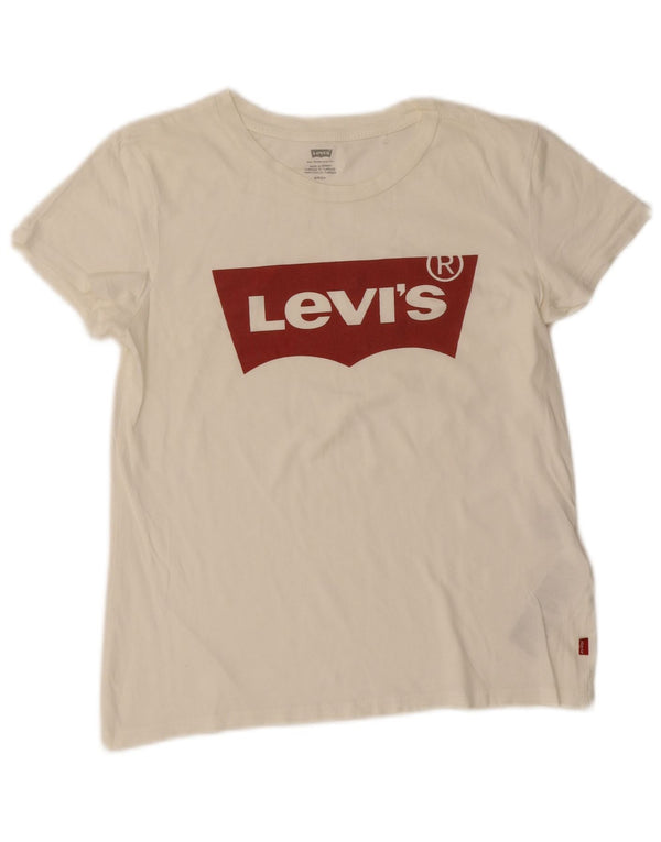 T-shirt grafica da donna Levi's Top UK 8 Small in cotone bianco